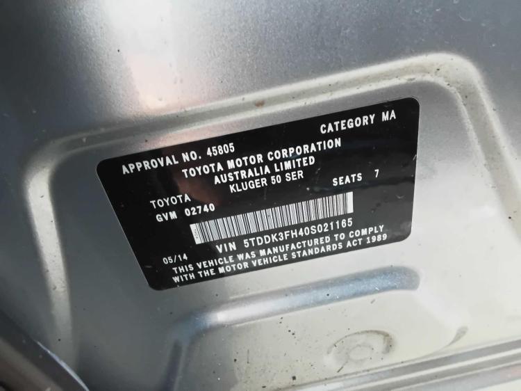 toyota Kluger GRANDE May 2014 Parts & Wrecking