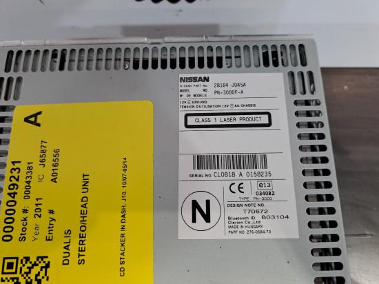 nissan Dualis Jan 2011 STEREO/HEAD UNIT 