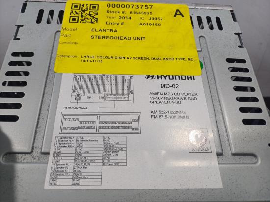 hyundai Elantra 2014 STEREO/HEAD UNIT 
