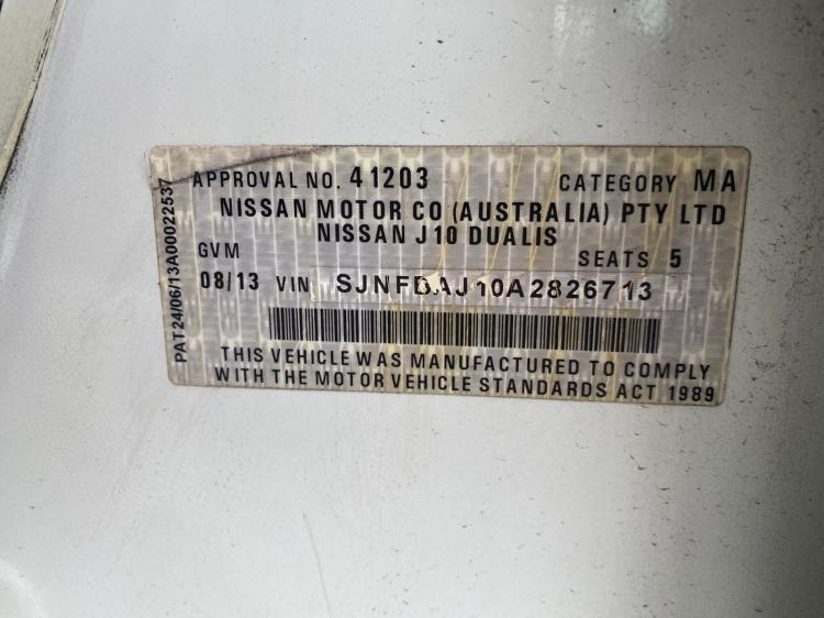 nissan Dualis J10W 2013 Parts & Wrecking