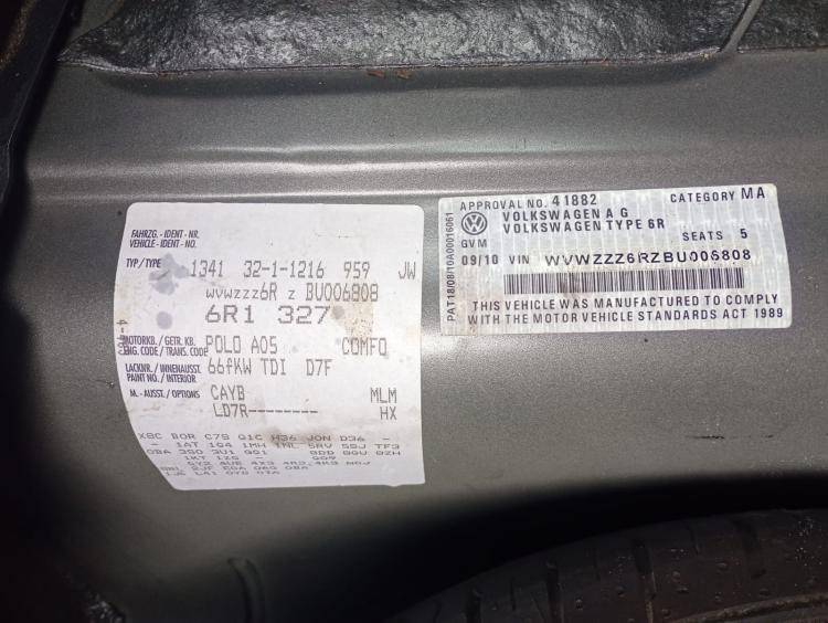 volkswagen Polo 6R1327 POLO A05 Sep 2010 Parts & Wrecking