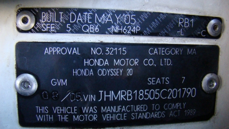 honda Odyssey Aug 2005 Parts & Wrecking