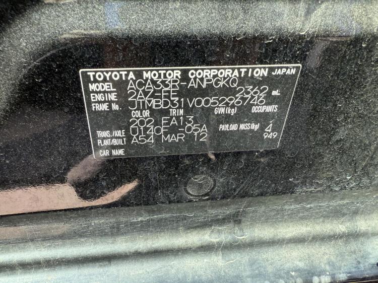 toyota Rav 4 ACA33 Jan 2012 Parts & Wrecking