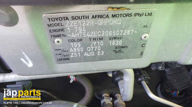 toyota Corolla Aug 2003 Parts & Wrecking