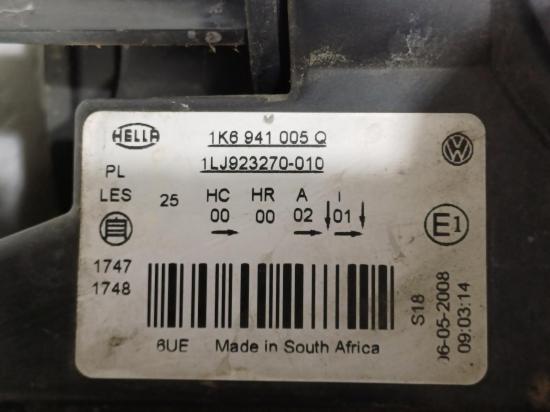 volkswagen Golf 2008 LEFT HEADLAMP 