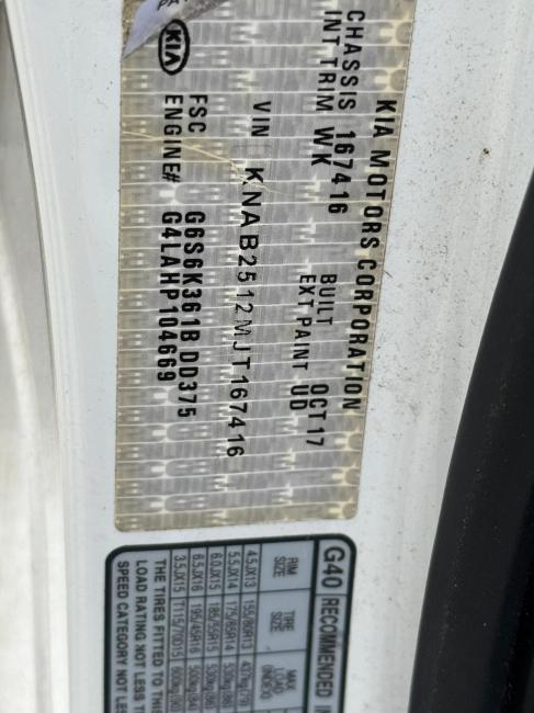 kia Picanto G4LA Oct 2017 Parts & Wrecking
