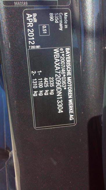 bmw 5 Series 535D Apr 2012 Parts & Wrecking