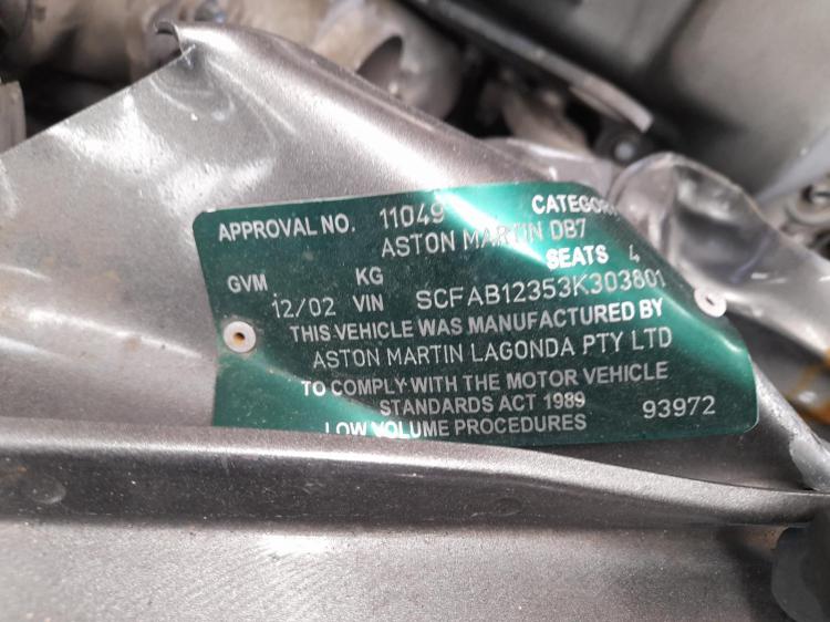 aston martin Db7 6.0I AUTO 5SPD RWD COUPE Dec 2002 Parts & Wrecking