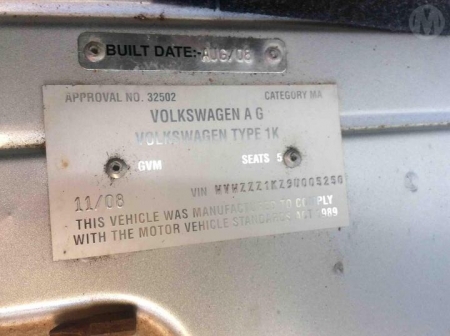 volkswagen Golf PACIFIC 2008 Parts & Wrecking