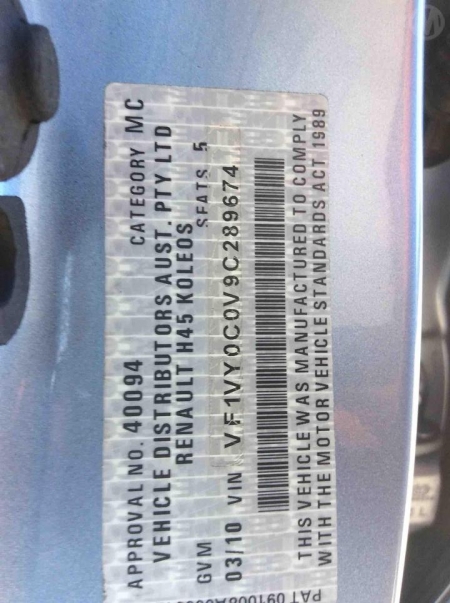 renault Koleos DYNAMIQUE 2009 Parts & Wrecking