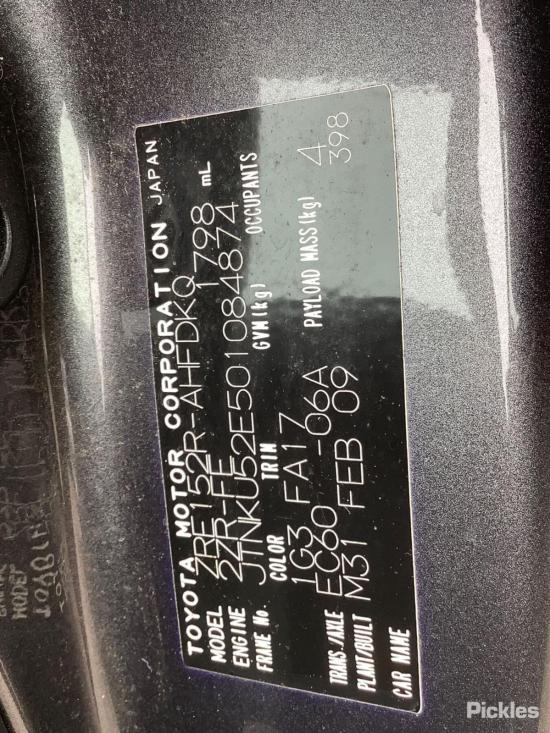 toyota Corolla ASCENT ZRE152R Feb 2009 Parts & Wrecking