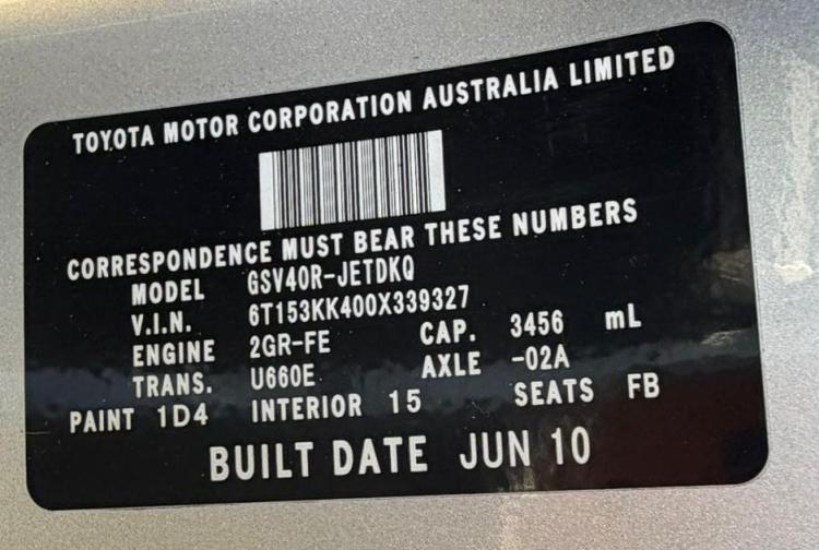 toyota Aurion 2010 Parts & Wrecking