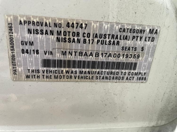nissan Pulsar 2016 Parts & Wrecking