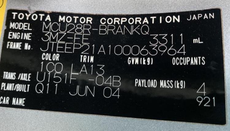 toyota Kluger 2004 Parts & Wrecking