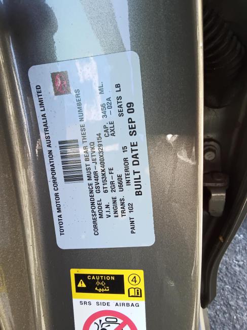 toyota Aurion SPORTIVO ZR6 Sep 2009 Parts & Wrecking